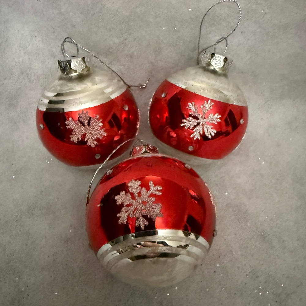 Red and Silver Snowflake Ornaments
